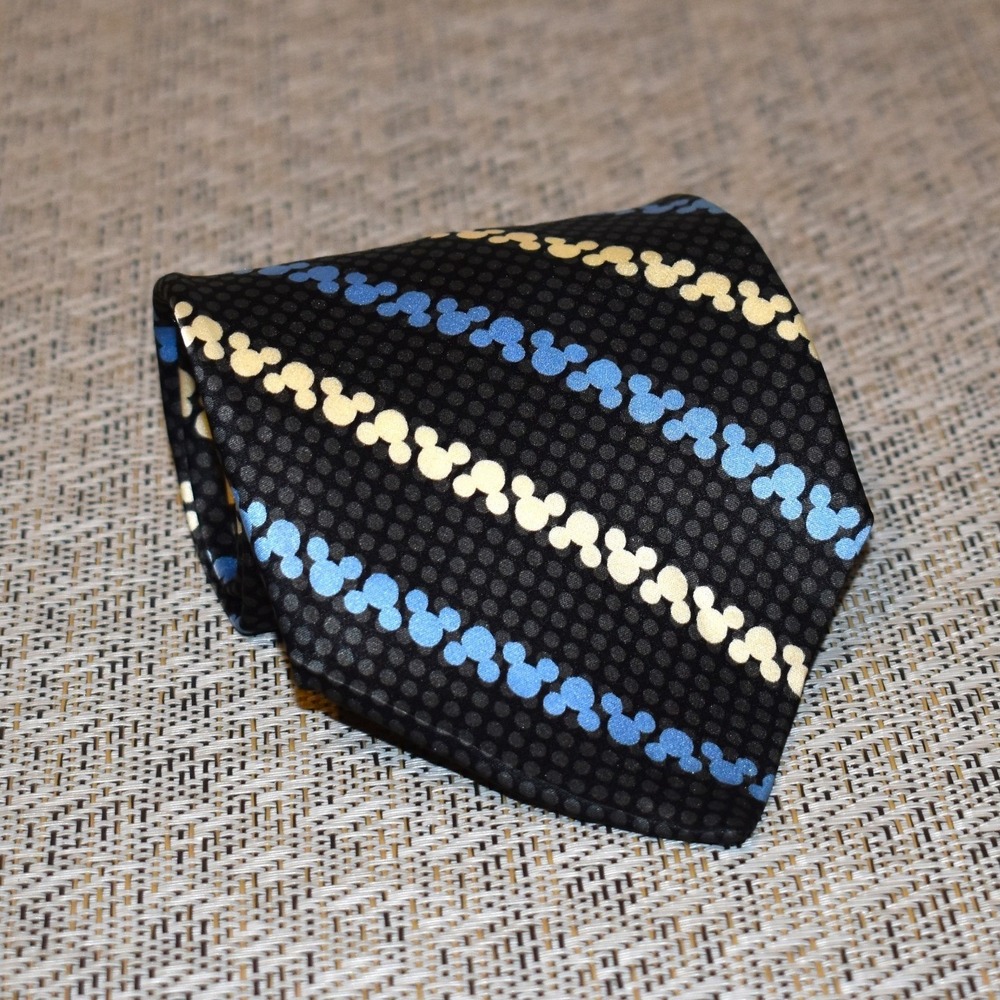 WDW Disney Mickey Mouse Necktie Mens OS Black Blue‎ Silk Diagonal Stripe